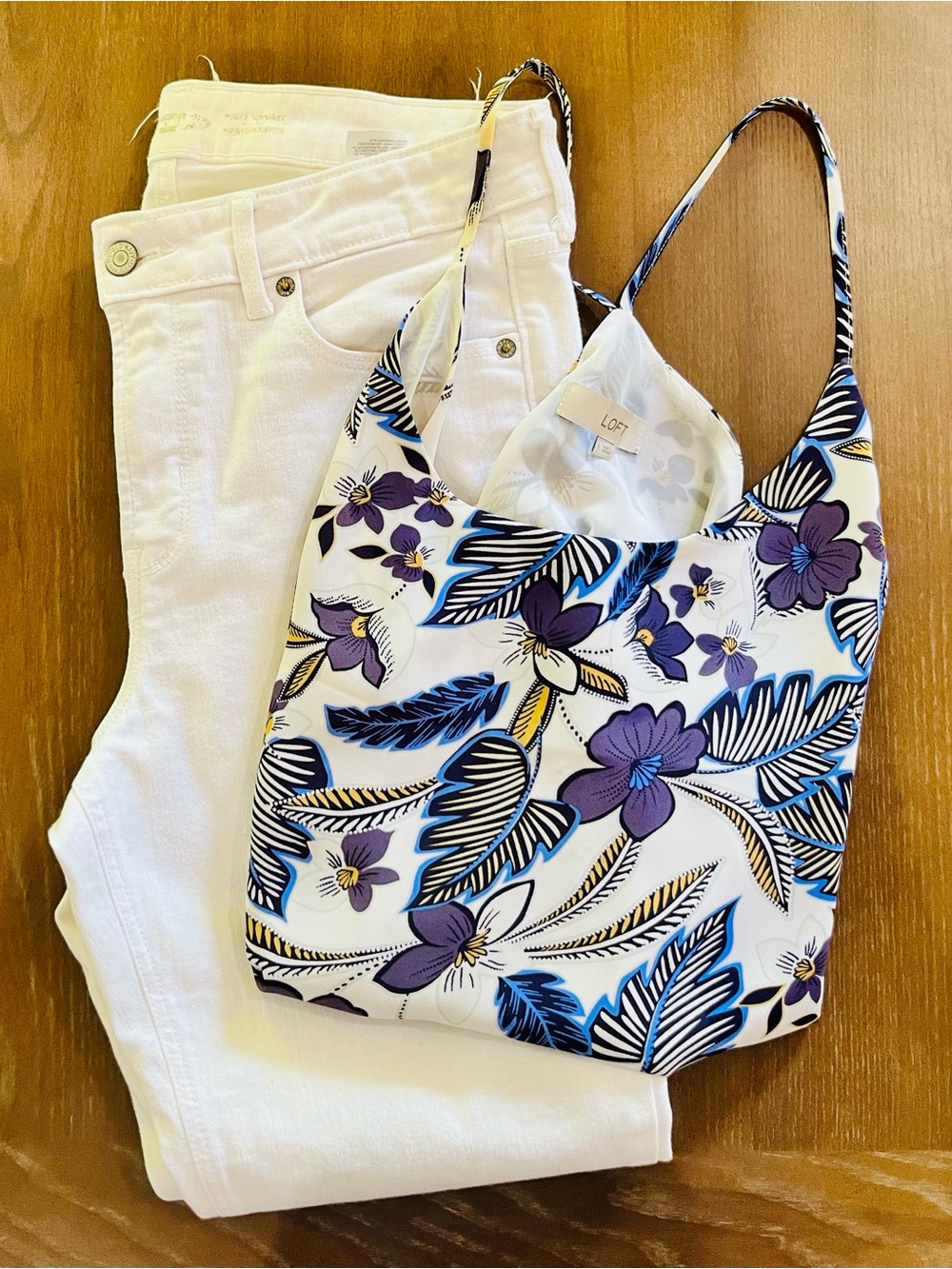 LOFT Floral Racerback Tank Top - Size Large